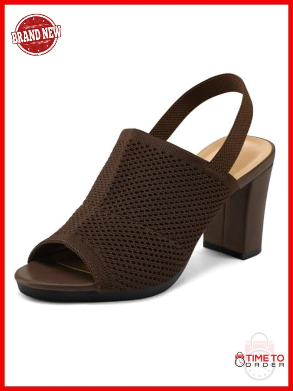Knit Peep Toe Slingback Sandals Chunky Block Heels Comfortable